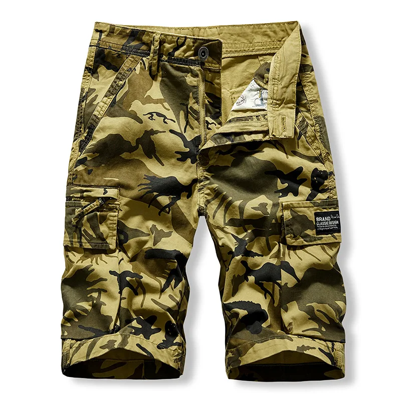 New Men's Cotton Cargo Shorts Man Summer Casual Loose Fit Multi-Pocket Camo Cargo Shorts