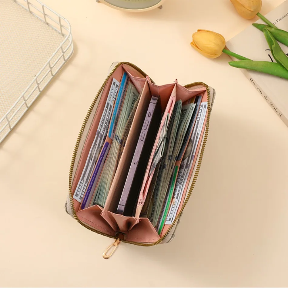Neue Reißverschluss-Langbrieftaschen für Damen und Herren, Münzgeldbörsen mit Mehrfach-Kartenfächern, Kartenhalter, Handtaschen, Geldbörsen mit Handschlaufe, Clutch-Geldbeutel – Detail 4