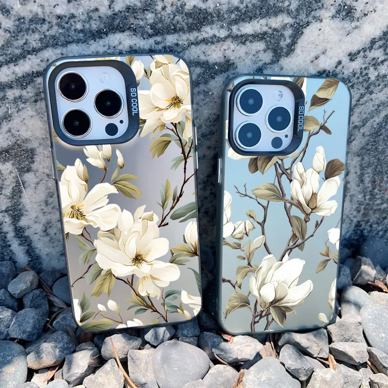 Magnolia Flower Phone Case For iPhone 15 14 Plus Pro Max 13 12 11 Pro Max 13 Mini Shockproof Matte Laser Fashion Back Cover Capa