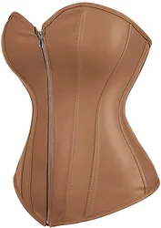 Sapubonva – Corset en cuir brillant à lacets et fermeture éclair, Bustier surbuste Burlesque, Costumes modelants pour femmes Sexy, grande taille, noir