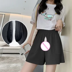 Invisible Open Crotch Shorts for Women, Casual Sports Pants, Loose Wide Leg Hot Pants, Home Fitness Trousers, Outdoor Sex, Summe