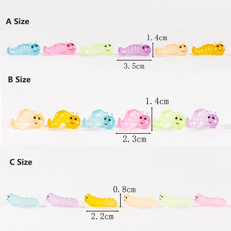 10PC/Set Luminous Caterpillar Moss Micro Landscape Decoration Glowing in Dark Caterpillar Figurines Fairy Garden Potted Ornament