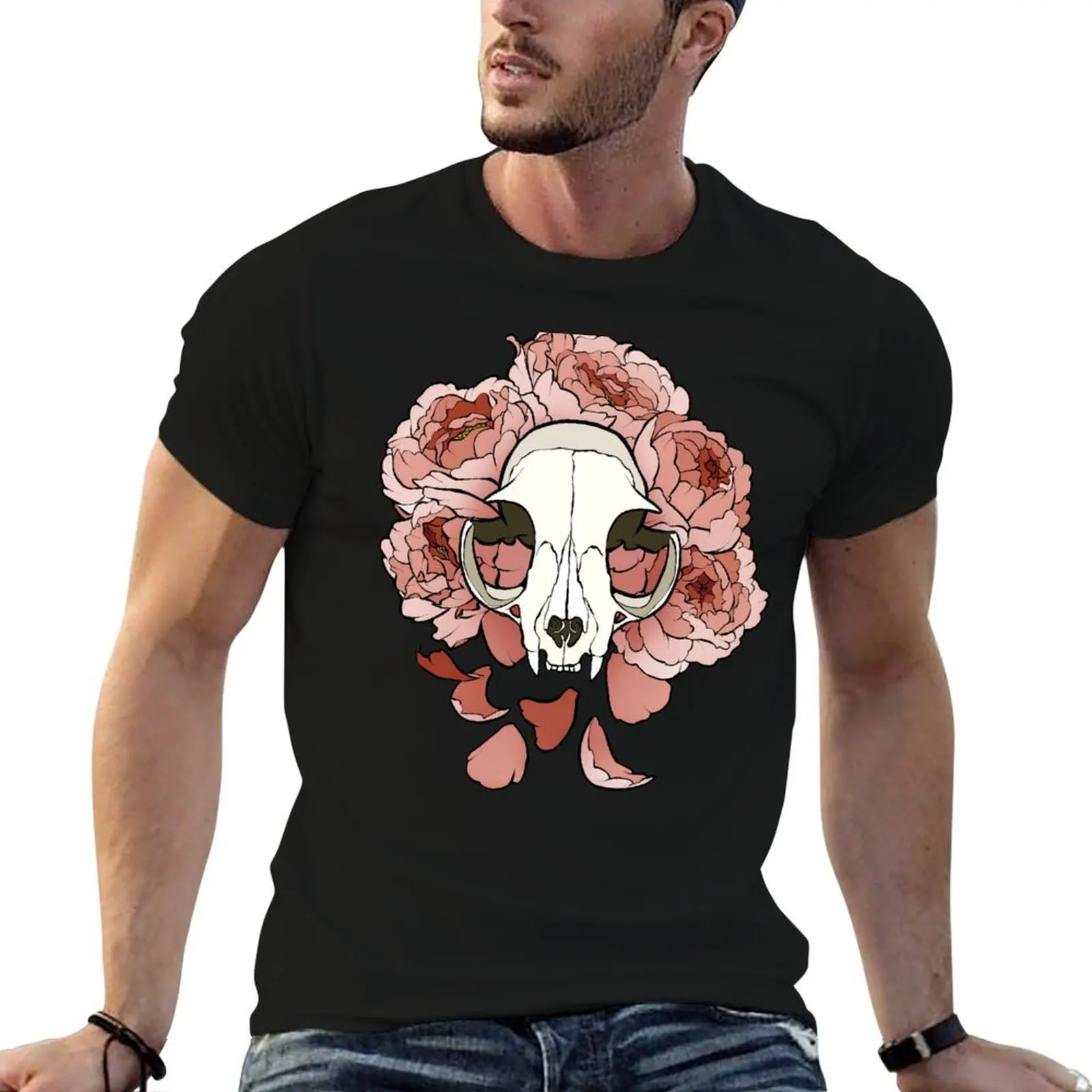 

funny and cotton Cat pink for shirts graphic peonies- T-Shirt pack t man t shirt