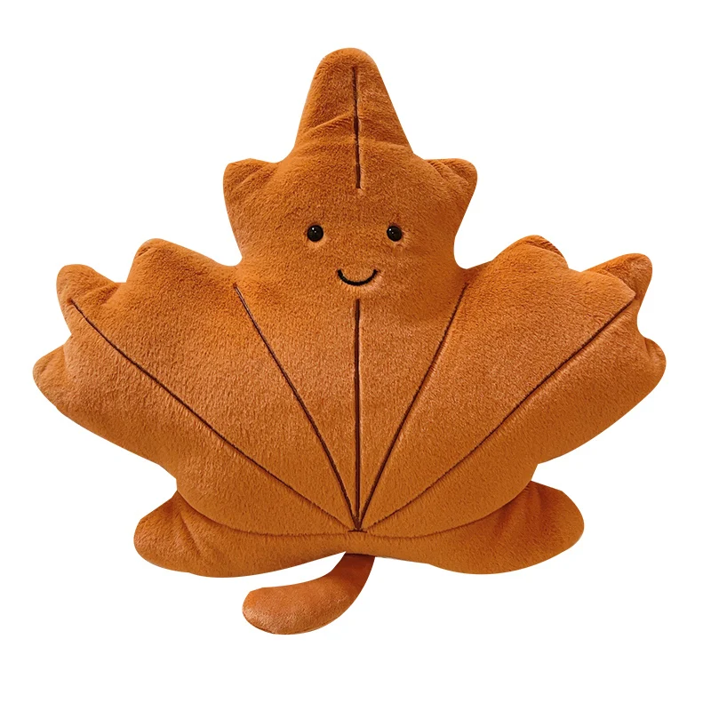 Oreiller en peluche feuille de Gingko d'érable, visage d'émotion doux, plante en peluche, coussin de siège, canapé, chaise, accessoire de décoration pour la maison, cadeau