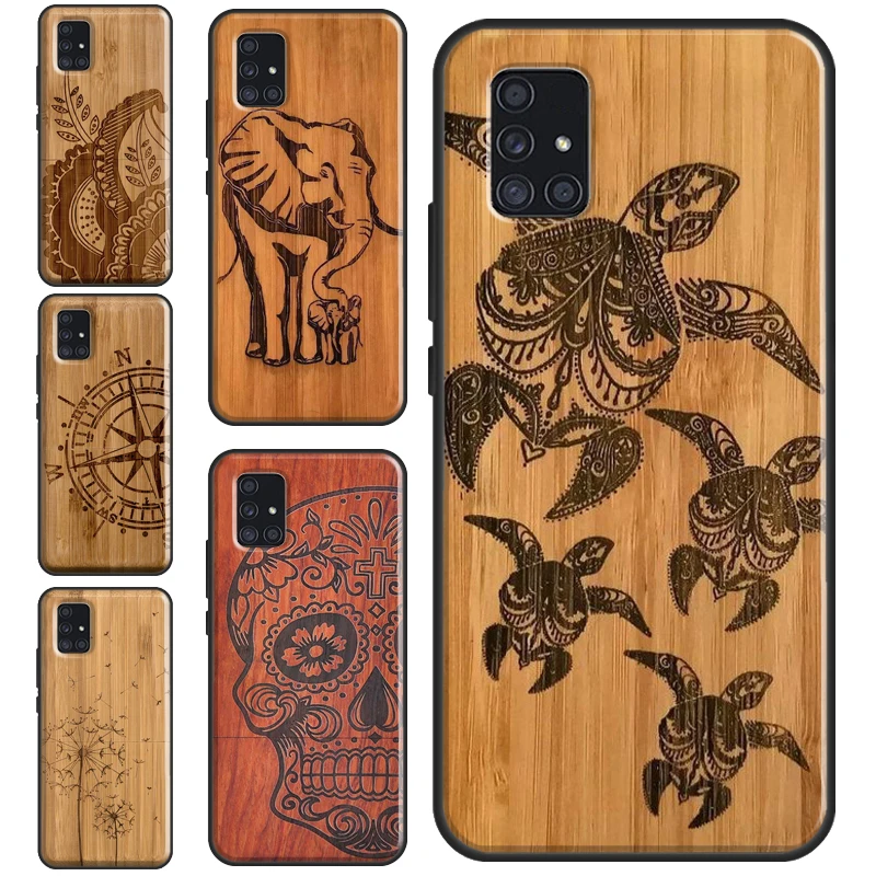 Natural Bamboo Wood Animal Print Case For Samsung A12 A32 A42 A52 A72 A10 A20S A40 A70 A50 A21S A20e A11 A31 A41 A51 A71