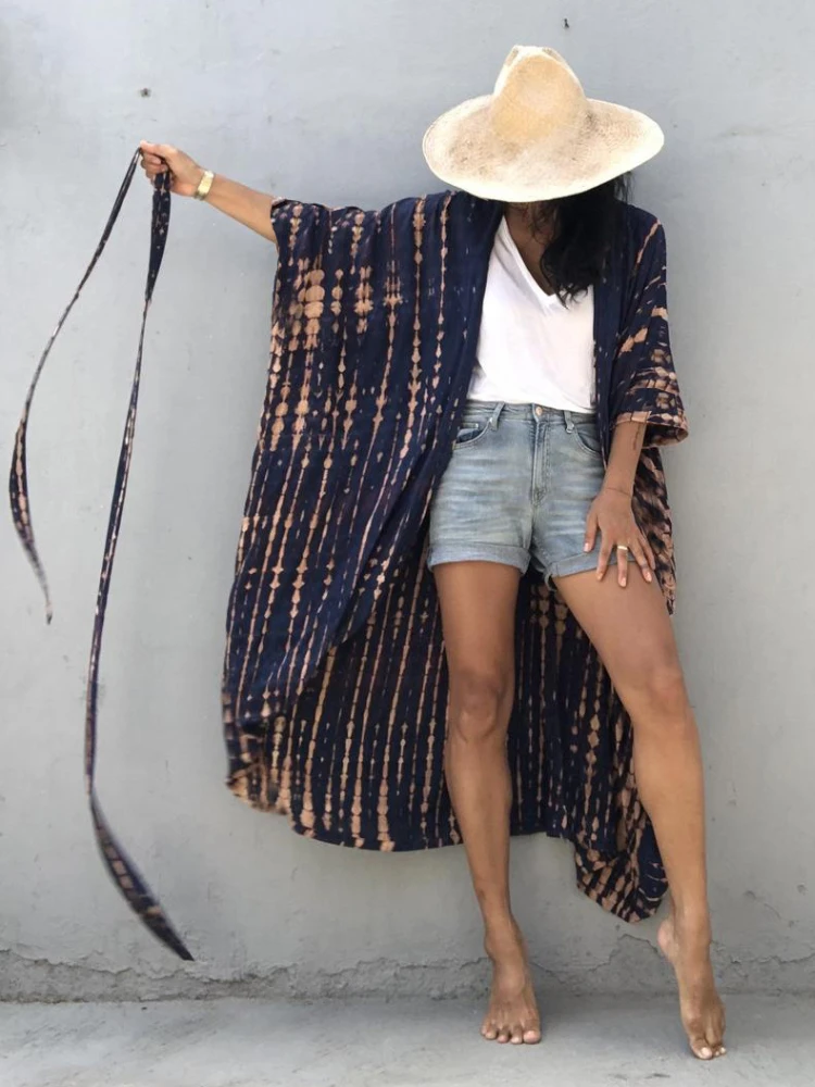 Praia cover ups para roupa de banho feminino preto tie dye kimono maiô cape vestido de verão 2022 roupas de praia vendas