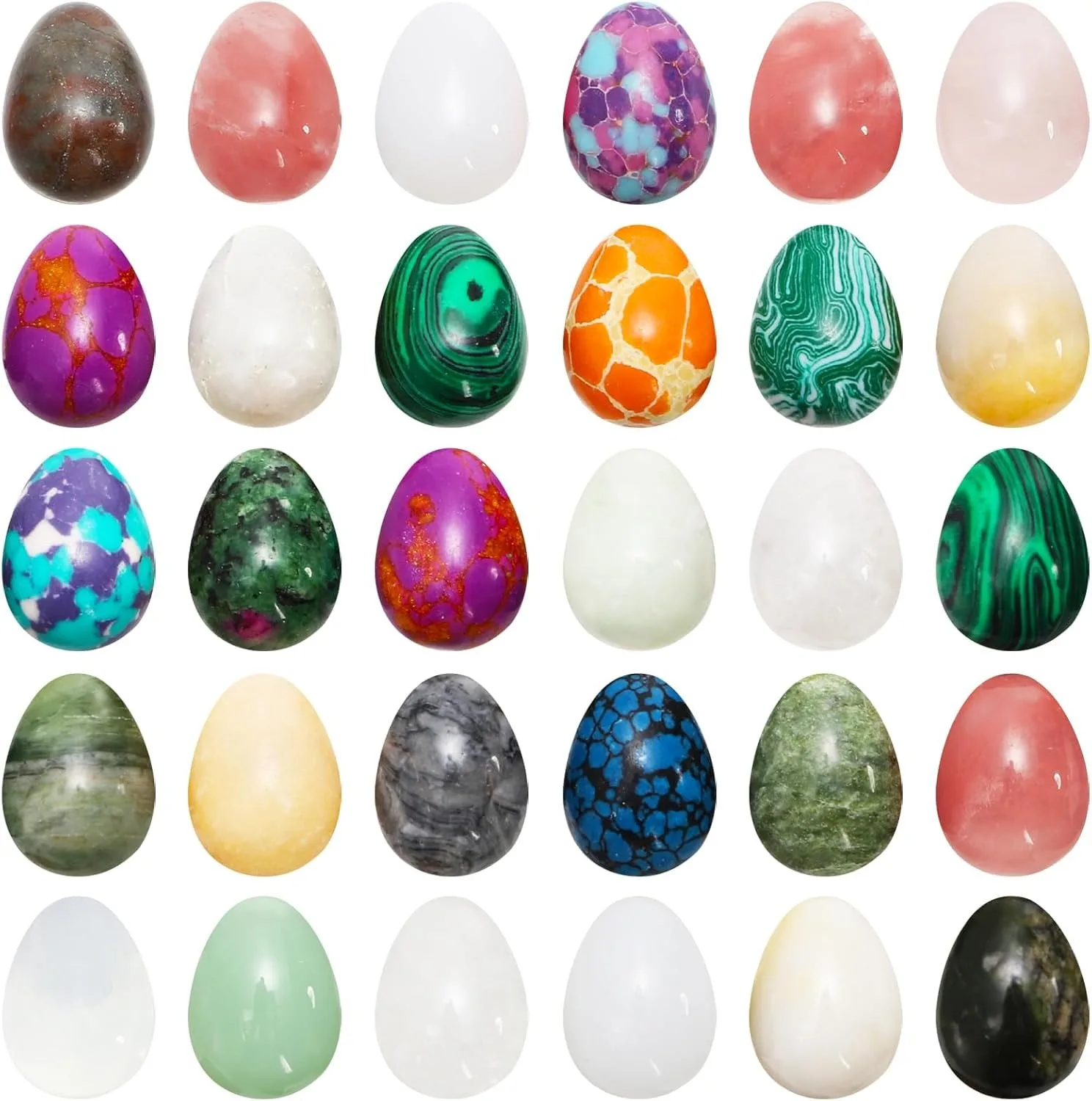 10 Pcs Mixed Natural Polished Gemstone Easter Eggs, Mini Crystal Egg Stones for Easter Decor, S Stuffer Gift for Her Mom
