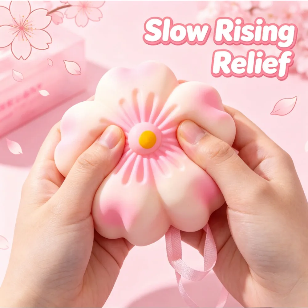 Cute Cherry Blossom Tofu Squishy Ball Ultra Soft Slow Rising Stress Relief Squeeze Fidget Toy Portable Holiday Gift