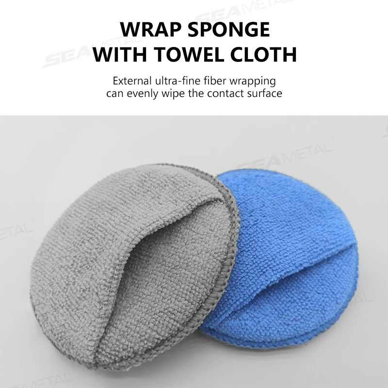 SEAMETAL 5/10Pcs Car Polishing Sponge Pad Microfiber Car Detailing Wax Applicator Pad with Finger Pocket Auto Care Polish Sponge image 4