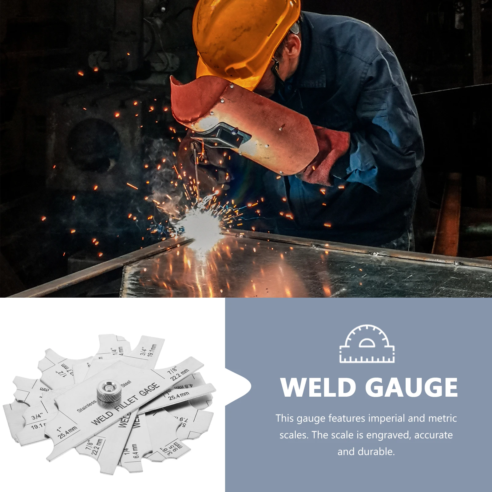 

1Set Fillet Weld Gauge Set Stainless Steel Welding Inspection Ruler 7-in-1 Measuring Tool for Convex Concave Welds with Engraved