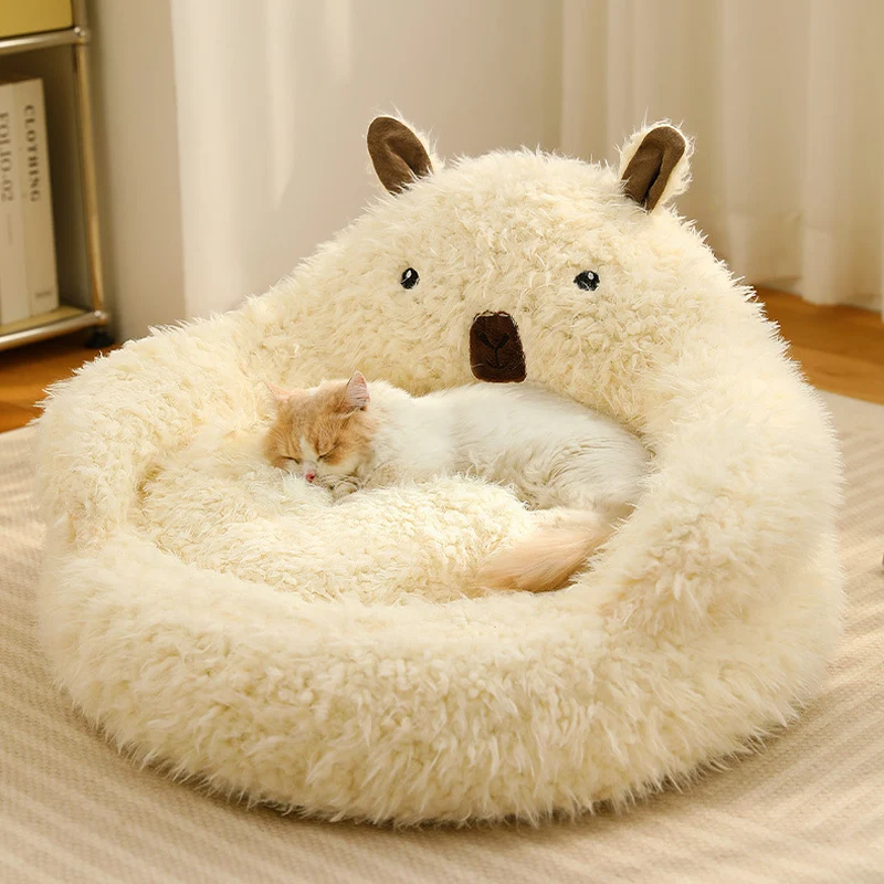 

Self-Warming Pet Sofa Bed for Small Dods and Cats Warm Soft Comfortable Long Plush Alpaca Shape Cat Sleeping Bed Donut Pet Bed