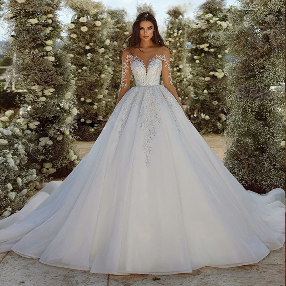 Exquisite Wedding Dresses A-Line Tulle Tiered Bridal Gowns Lace Appliques Gorgeous Princess Robes Vestidos De Novia Customized