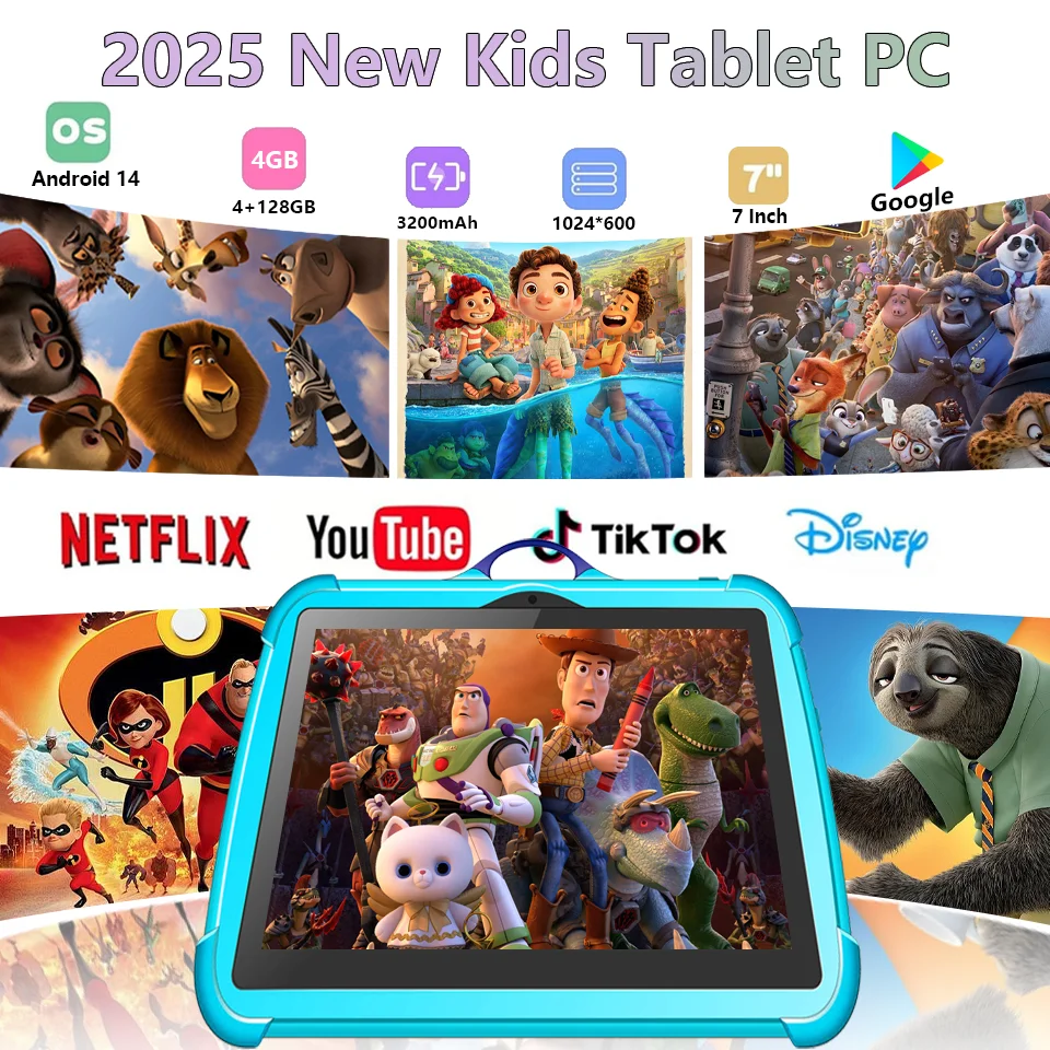 

2025 Новый 7-дюймовый детский планшет с мультяшным защитным чехлом 5G WiFi Google Learning Education Планшетный ПК 4 ГБ ОЗУ 64 ГБ ПЗУ 3200 мАч