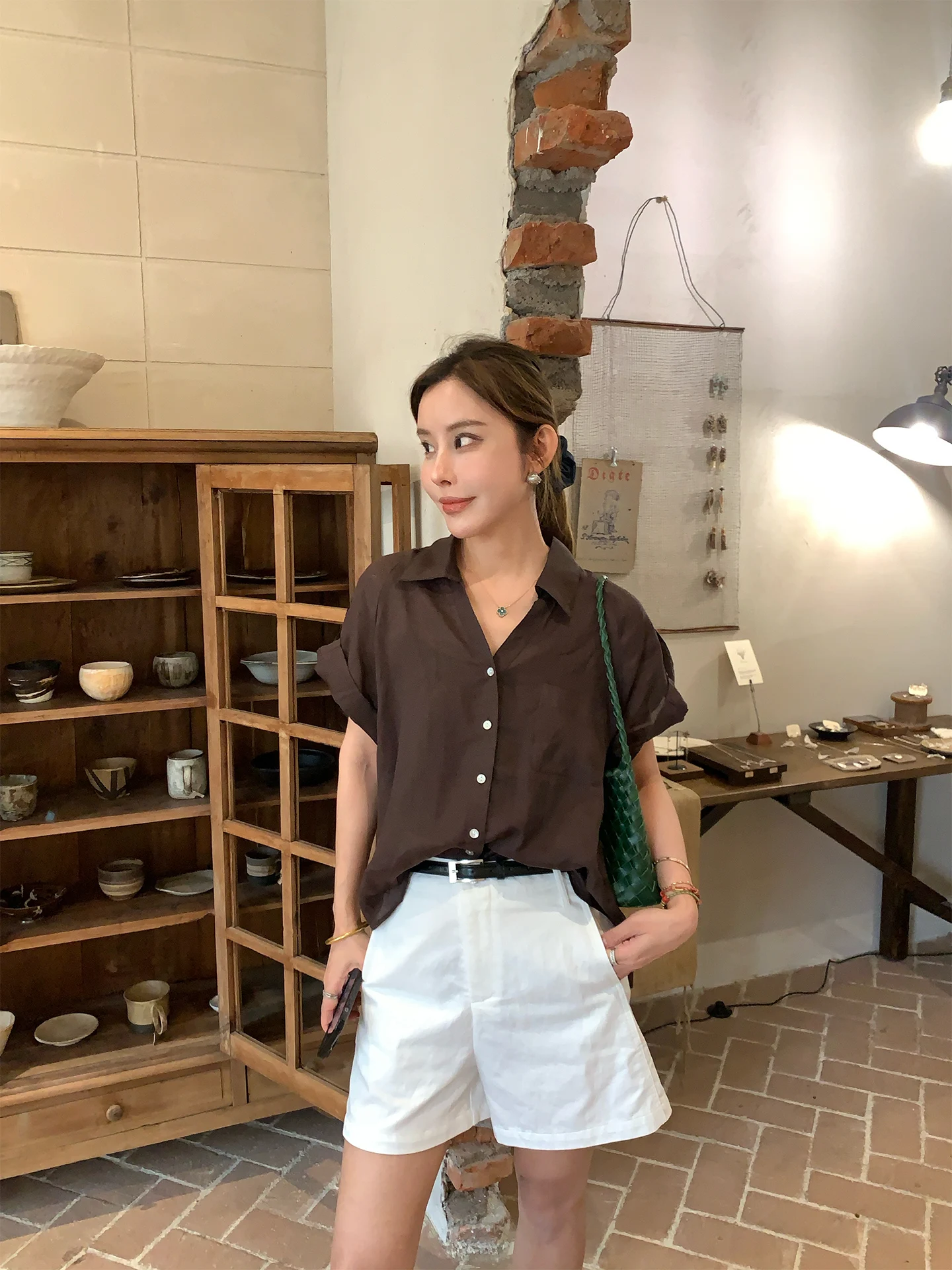 

Летнее женское платье Lao Dou Jia из 100% льна, с отворотами, стандартной длины, премиум-класса