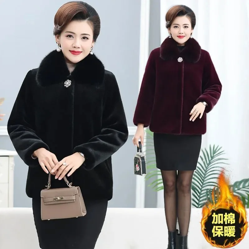 

Middle-Aged Elderly Mothers Fur Coat Women Mink Coat 2024 Winter New Thick Outwear High-Grade Mink Fur Jacket Ladies Short Tops