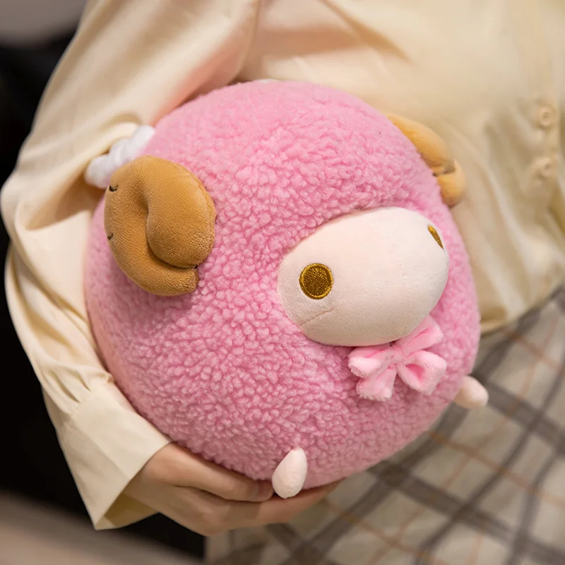 25cm Cartoon Cute Round Sheep Plush Doll Pillow Purple Pink Green Argali Goat Plush Toy Home Decoration Gift For Children