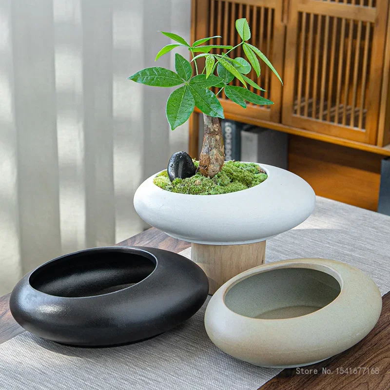 Ceramic Flowerpots, Large-caliber Hand-made Plant Pots, Micro-landscape pots, Large Air-permeable Flower Pots In The Office, 1Pc