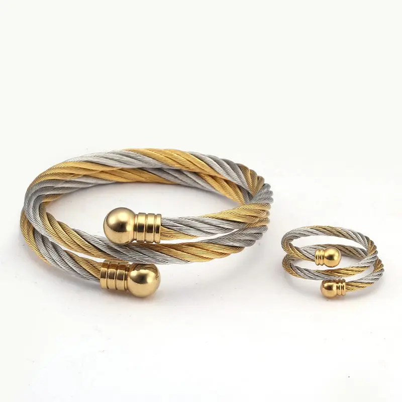 Luxury Stainless Steel Braided Open Men Women Charm Cuff Bracelets Set Trendy Chain Link Sporty Wrap Bracelets Bangles