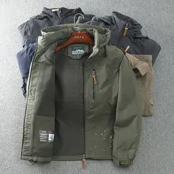 Chaqueta holgada de algodón de felpa para hombre, cortavientos con capucha desmontable informal, tres defensas, otoño e invierno, 2024