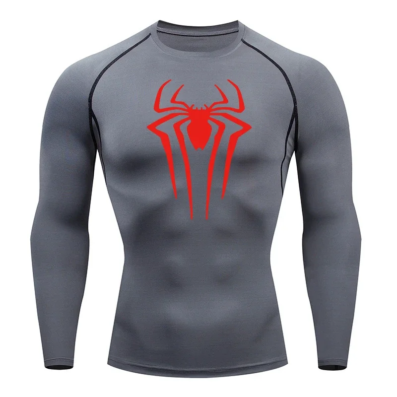 Langarm-Kompressionsshirts mit Spinnen-Aufdruck für Herren, Fitnessstudio, Workout, Rashguard, Unterhemden, Baselayers, sportliche, schnell trocknende T-Shirts
