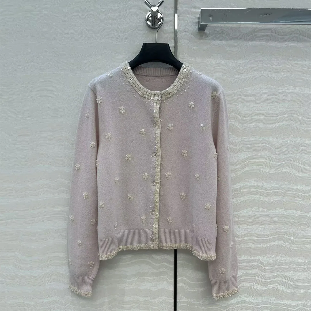 

Новые осенние милые шерстяные вязаные кардиганы в консервативном стиле, женские однобортные повседневные свитера с вышивкой и блестками, круглым вырезом и длинными рукавами