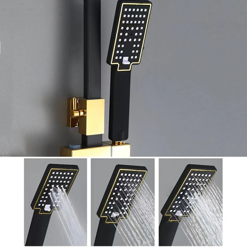 Black Hand-held Shower Head with Pressurized Water-Saving Technology Three-Speed Adjustment ABS Material for Household Bathroom