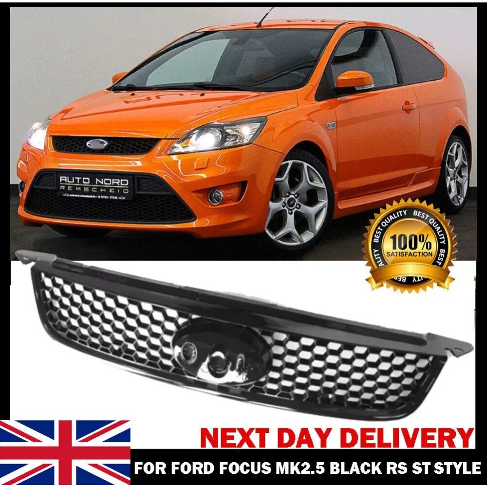 FOR FORD FOCUS MK2.5 MK2 RS ST STYLE SPORT GLOSS BLACK HONEYCOMB FRONT TOP GRILL