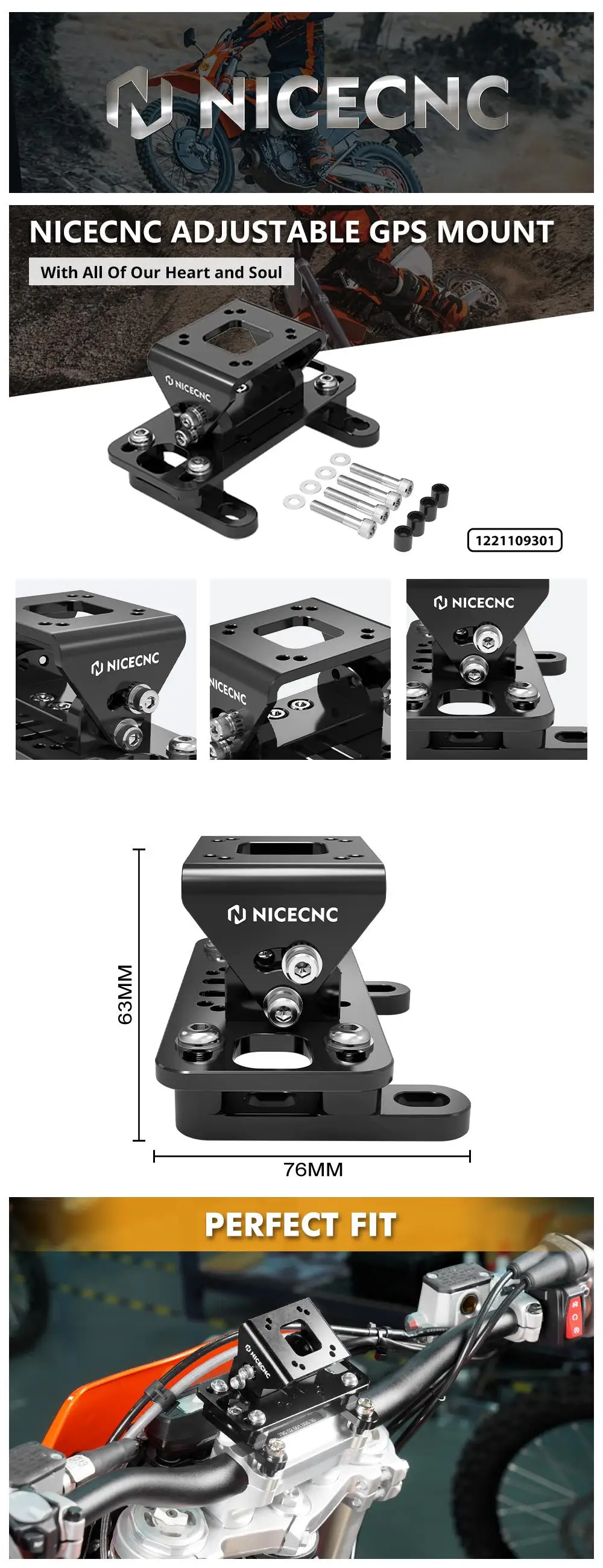 Universelle GPS-Halterung für KTM EXC 300 SXF 450, für Husqvarna TE 300, GasGas EC, Beta RR, Honda, Yamaha, Suzuki, Kawasaki, Sherco – Detail 1