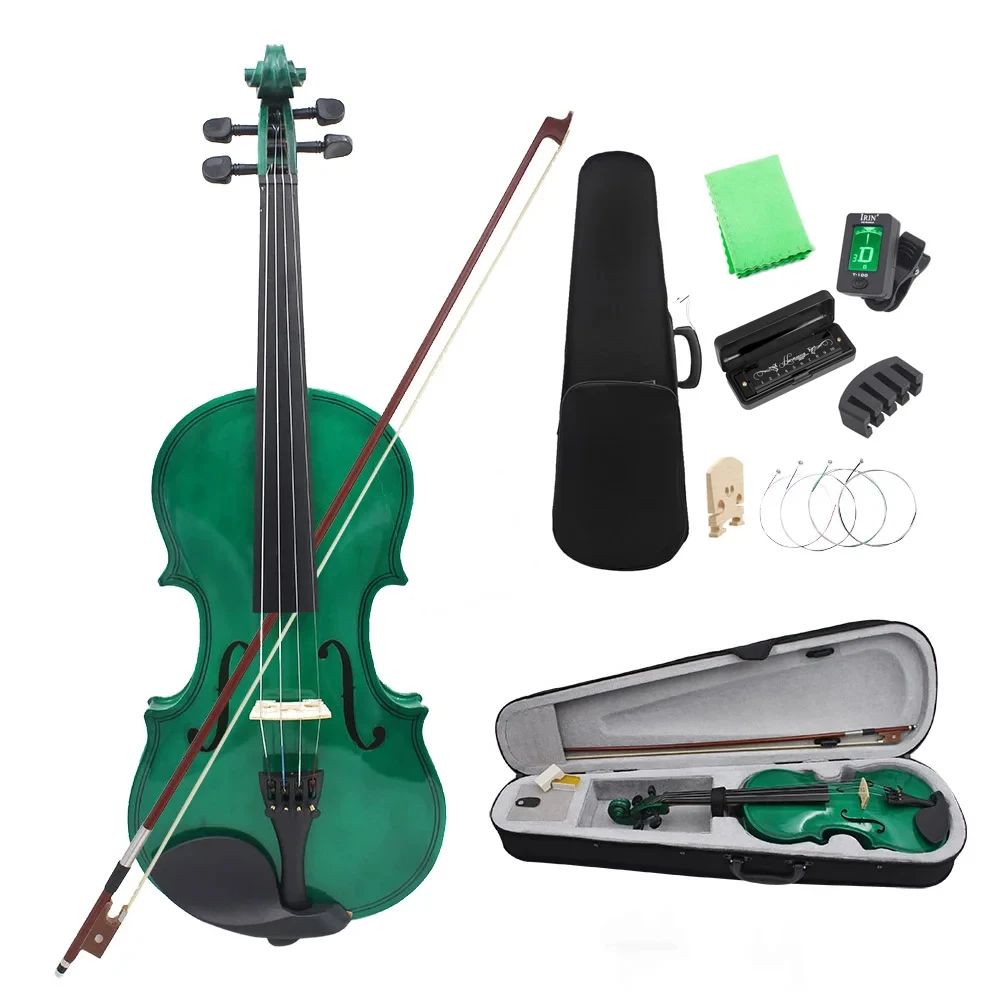 

IRIN Green Violin Professional 4/4 Beginners Student Violin with Case/Bow/Violin Bridges /Tuner/Mute/Strings Accessories Set