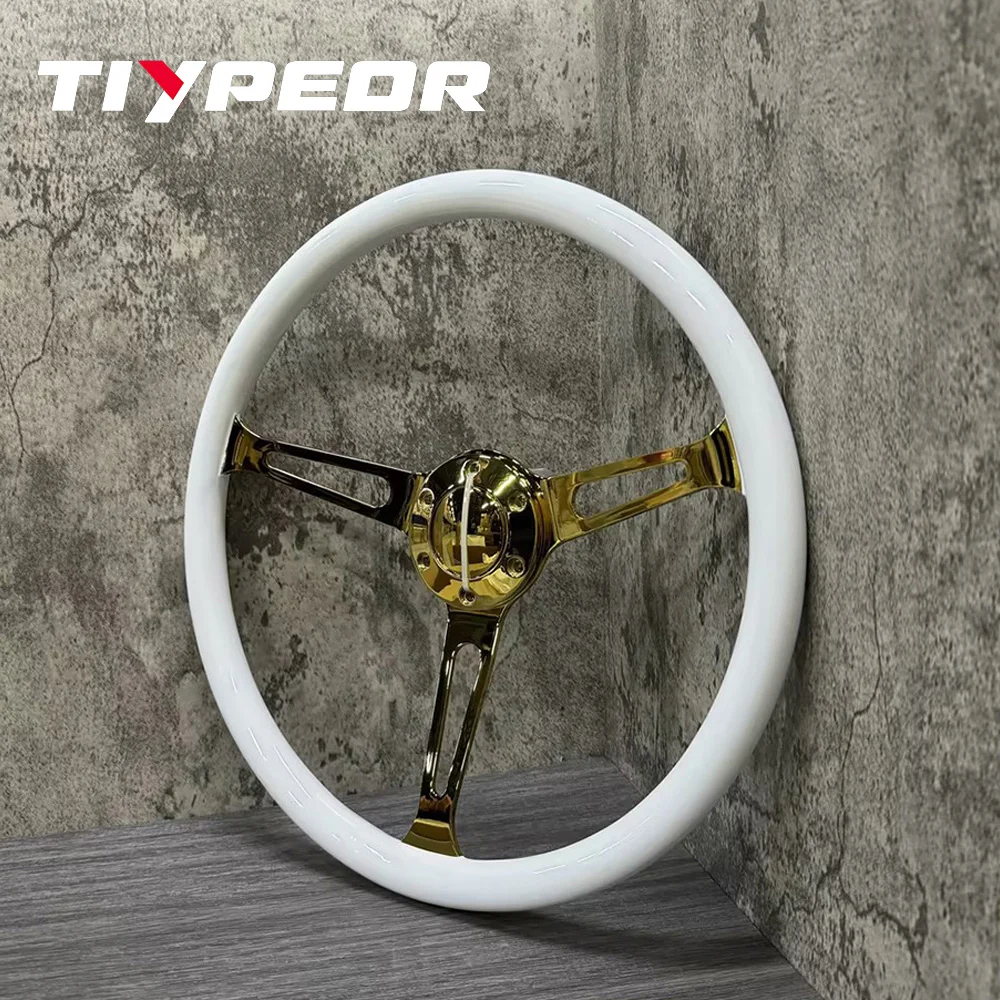 

TIYPEOR New Gold Bracket Solid Wood 380mm Steering Wheel Classic Electroplated Stand Car Steering Wheel