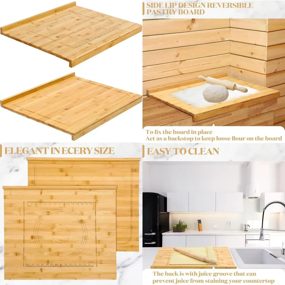 

Large Wooden Rolling Board with Lip and Engraved Measurements for Dough, Chopping, and Kneading (24x22.8x1.5 Inches)