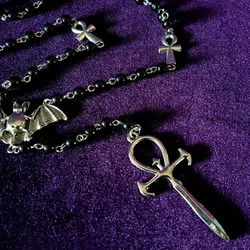 Emo Vampire Ankh Rosary Occult Vamp BeEmo Vampire Ankh Rosary Occult Vamp Bead Necklace Goth Punk Bat Cross Pendant Necklace Han