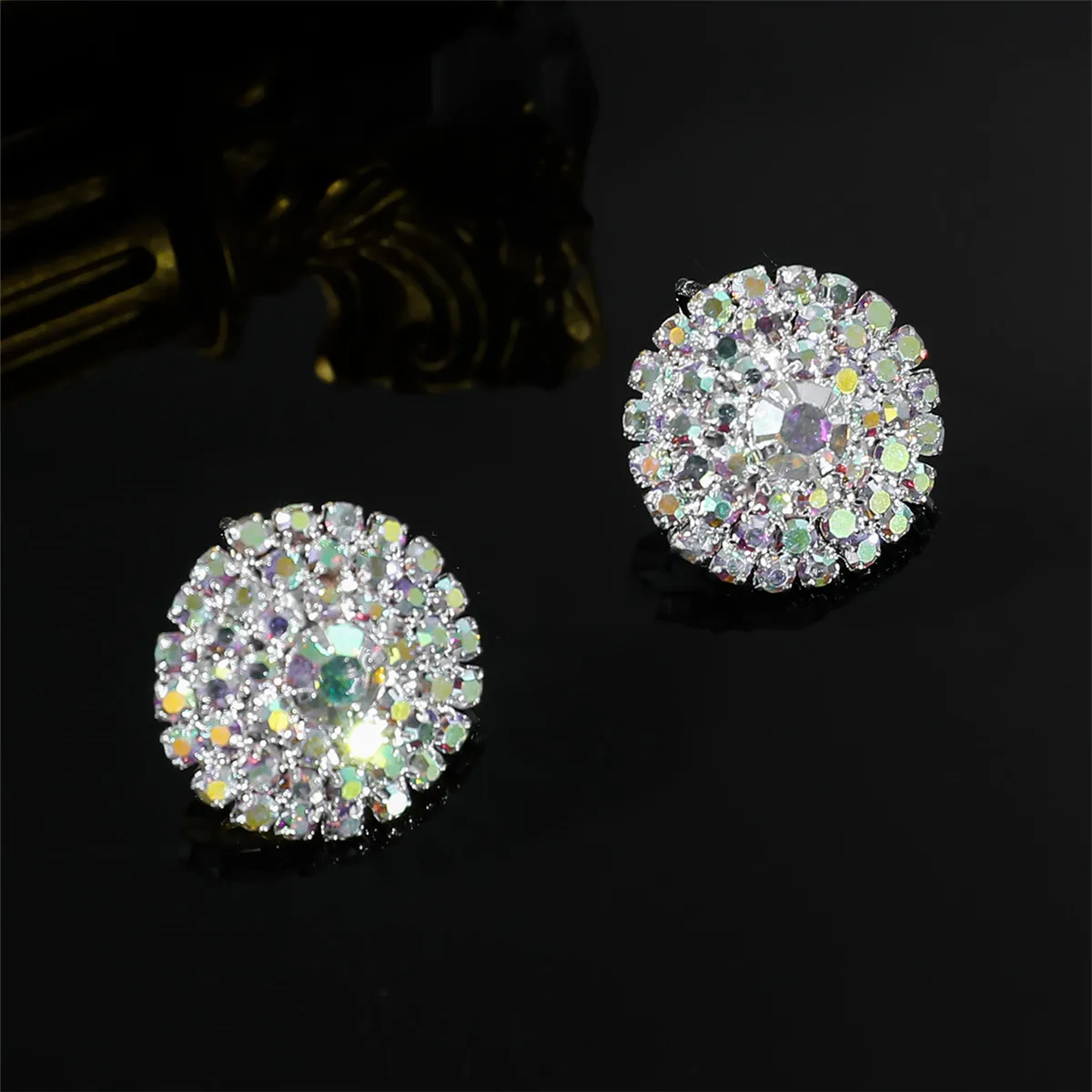 TREAZY Shiny Multicolor Rhinestones Round Stud Earrings Simple Fashion Crystal Statement Women Jewelry Wedding Party Earrings