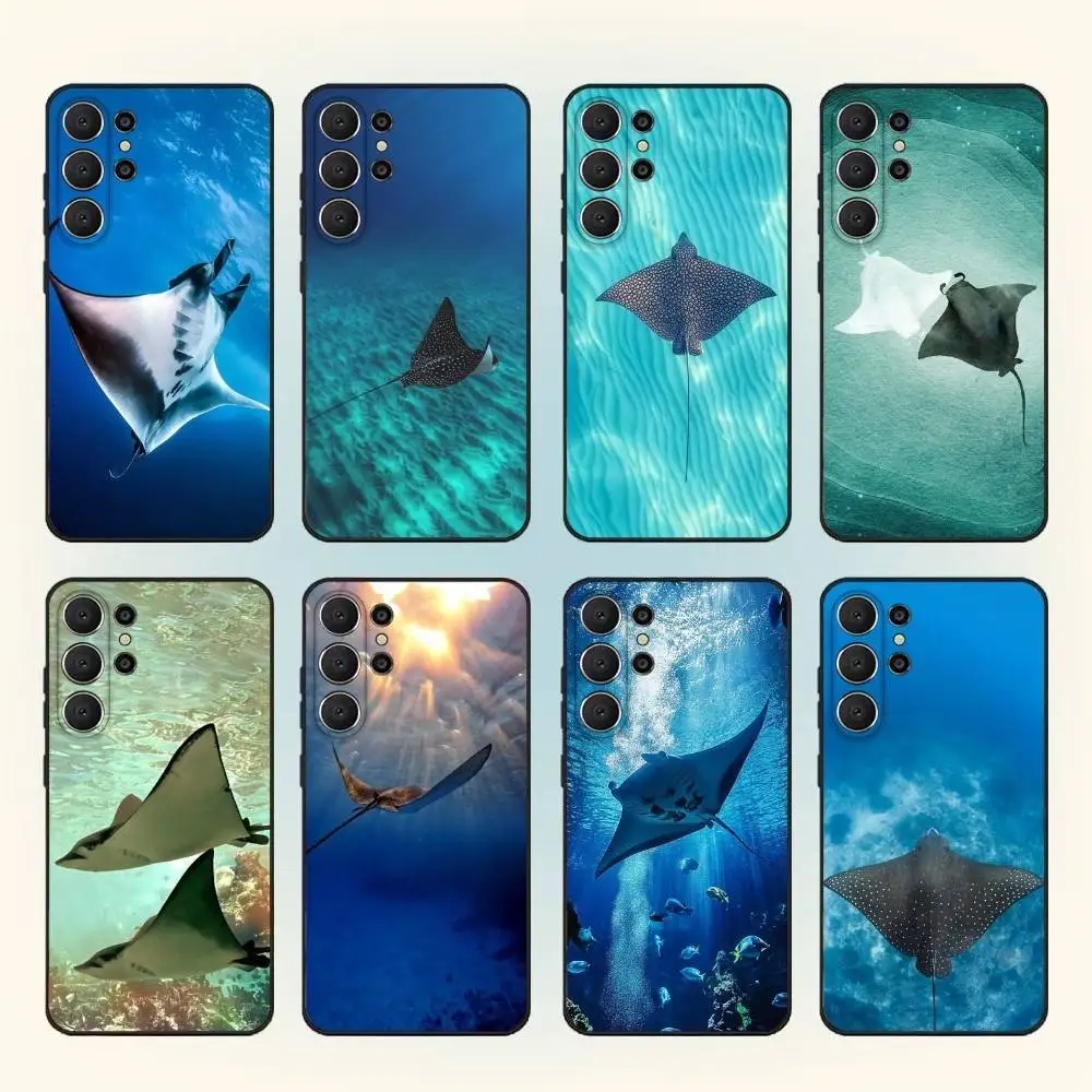 

M-Marine Animal Manta Ray Phone Case For Samsung S25,24,23,22,30,21,10,9,Ultra,Plus,Lite,FE Soft Black Case