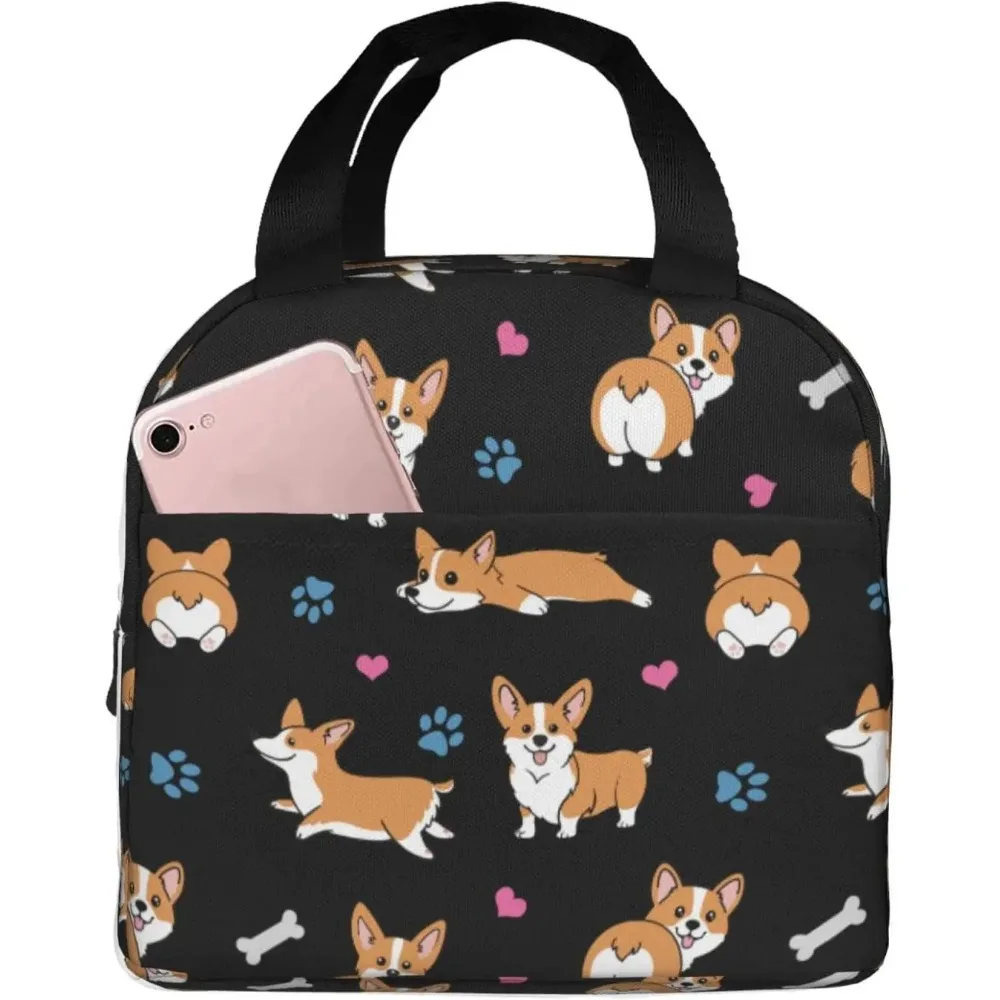 

Corgis Paw Hearts Print Insulated Lunch Bag for Girls Kids Women Thermal School Picnic Box Washable Reusable Meal Pail Durable