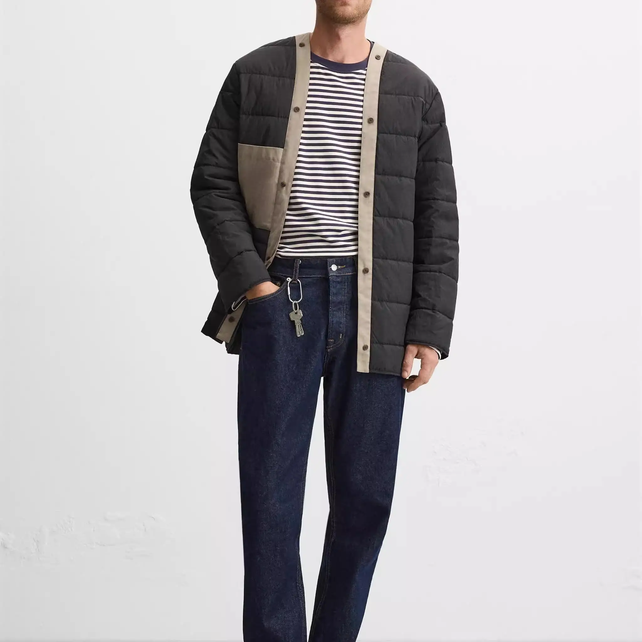 

Loose Fit Long Sve Windbreaker Coat Detachable Turn-down Collar Cotton Jaet Youthful Trend Winter Outerwear