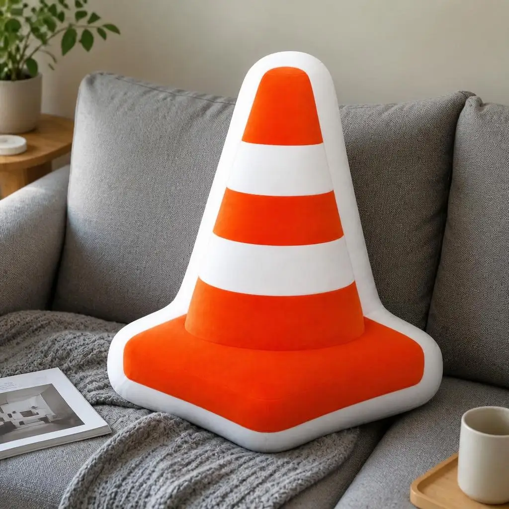 Traffic Cone Road Safety Construction Warning Transportation Plush Pillow Cushion Stuffed Throw Pillow Home Decor Gift Sofa Bed