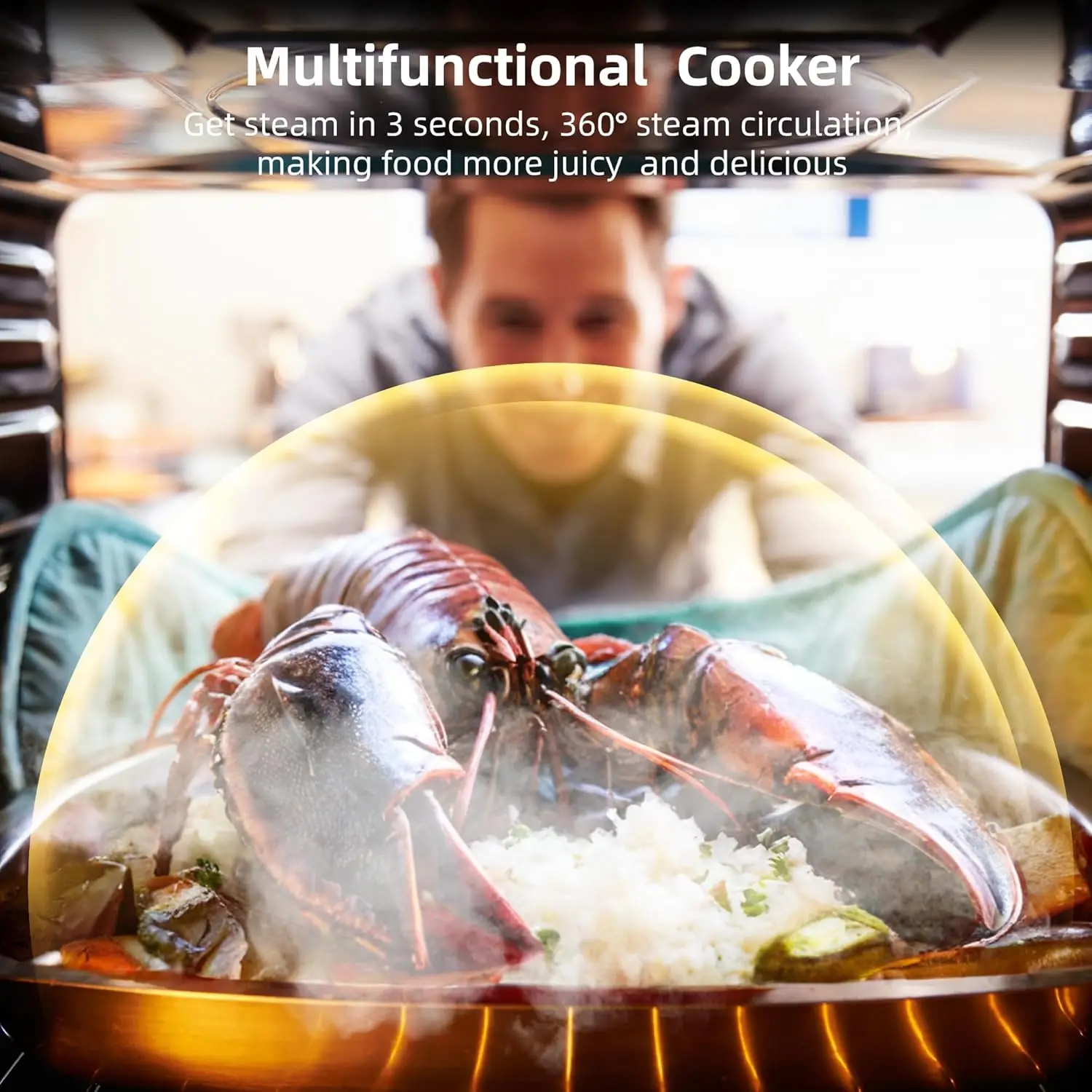 فرن حائط فردي مقاس 24 بوصة، فرن بخار كهربائي مدمج مع 8 أوضاع للخبز والقلي الهوائي، 2.5 قدم مكعب. الحمل الحراري الجدار