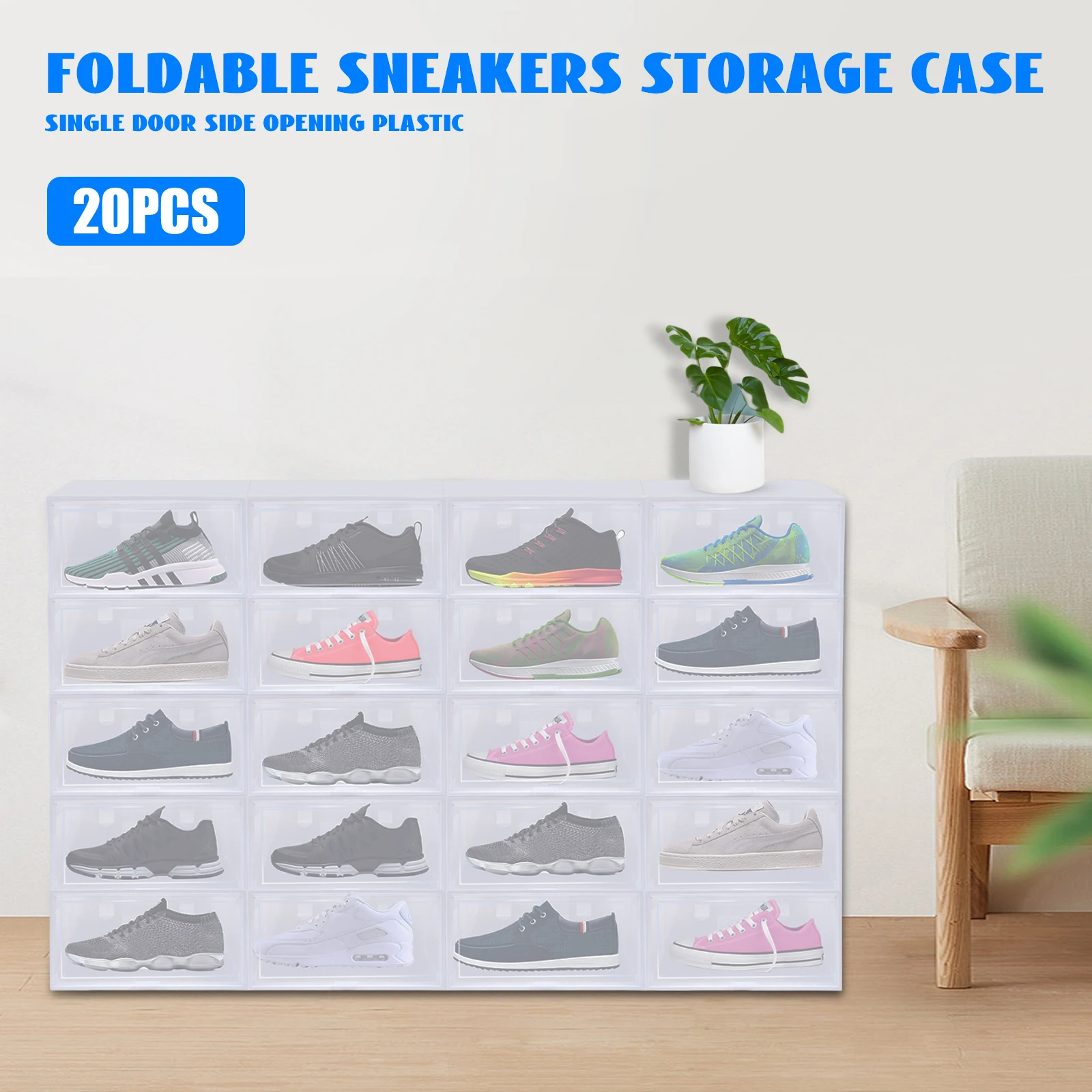 

20Pcs Shoe Organizer Transparent Plastic Shoe Box Stackable Women's/Men's Shoe Storage