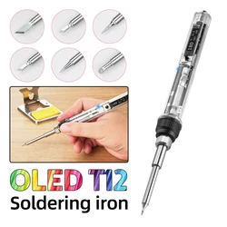 Digital OLED T12 Mini Soldering Iron Set DC 12-24V 72W Adjustable Temperature Portable Electric Welding Solder Tip Station Tools