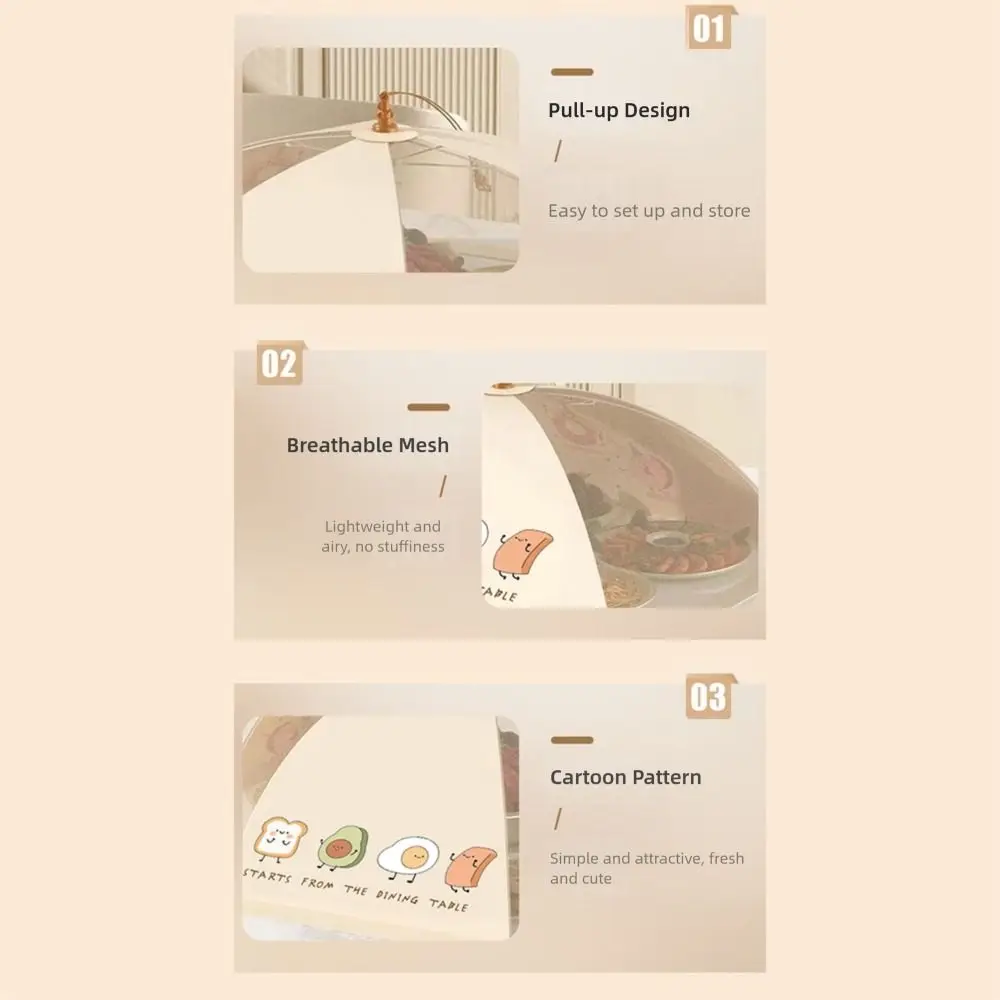 Cartoon Pattern Folded Food Cover Foldable Insect Prevention Dining Table Cover Breathable Fly-prevent
