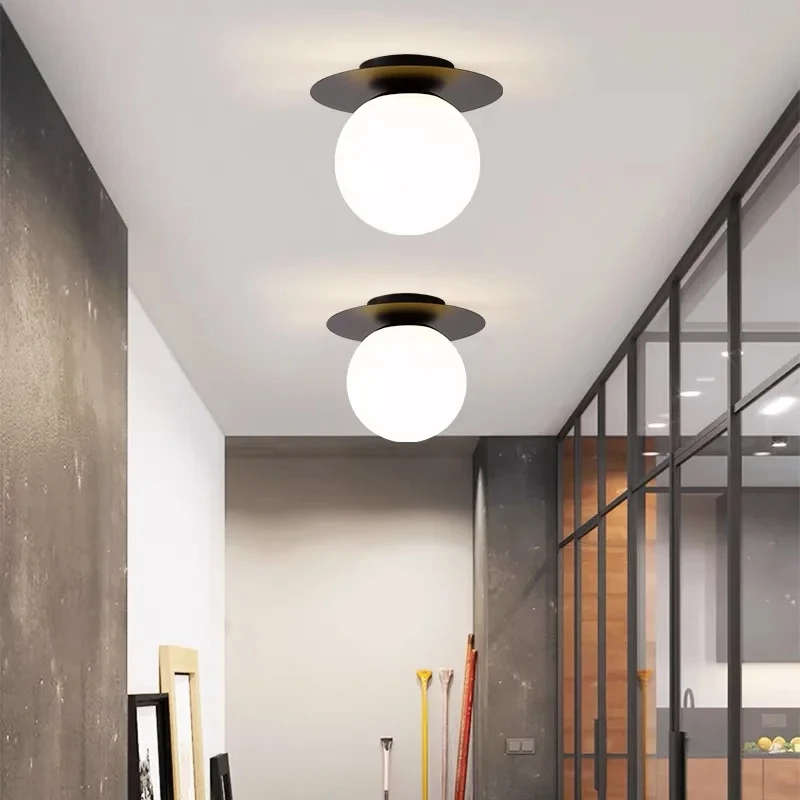 Nordic LED Ceiling Light Simple Bedroom Bedside Corridor Industrial Lighting Acrylic Ball Ceiling Lamp Gold Black Iron G9 Lamps
