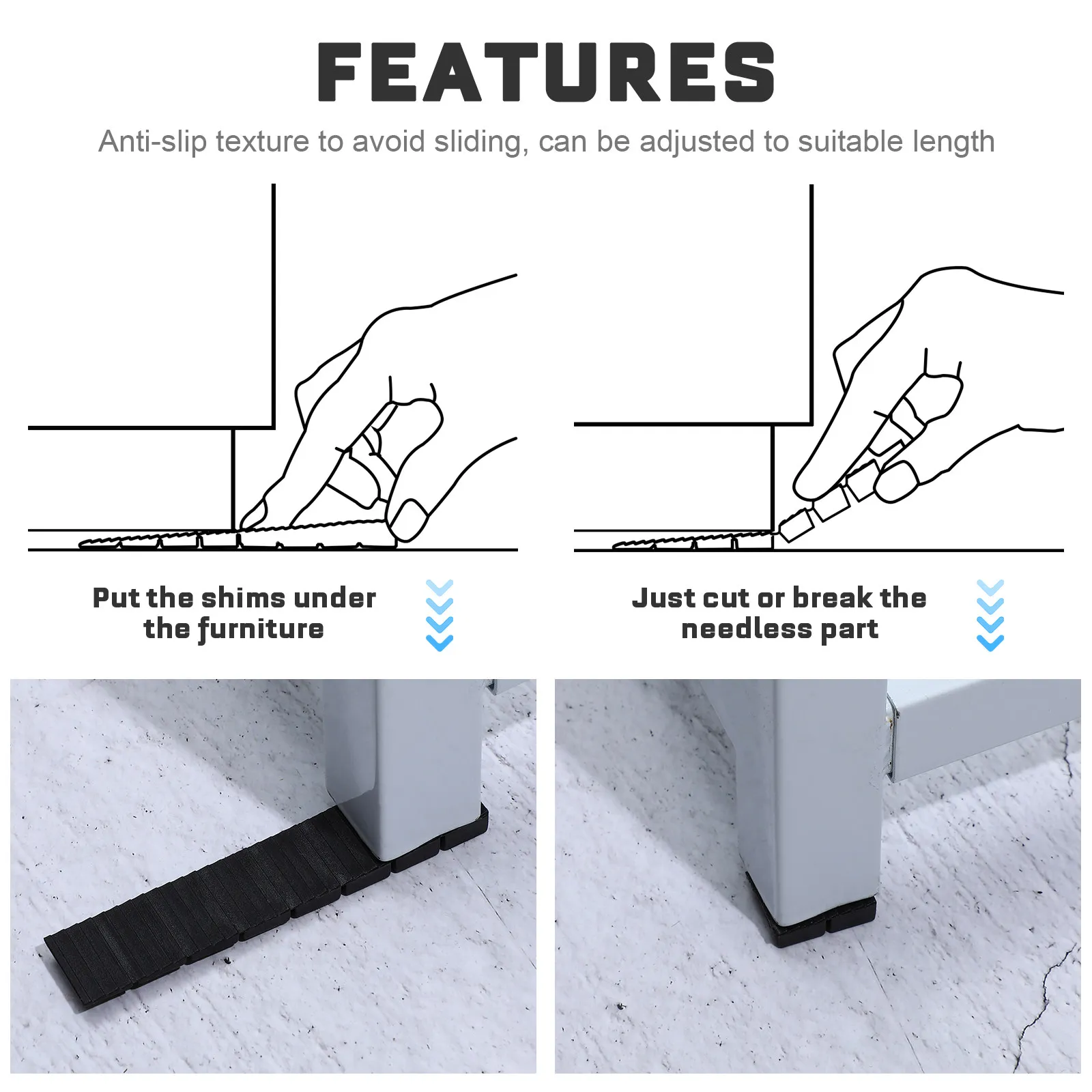 20Pcs Premium Plastic Furniture Shims Leveling Wedges Stackable Sloped Anti-Slip for Tables Sofas Bookcases Bed Stabilize Shims