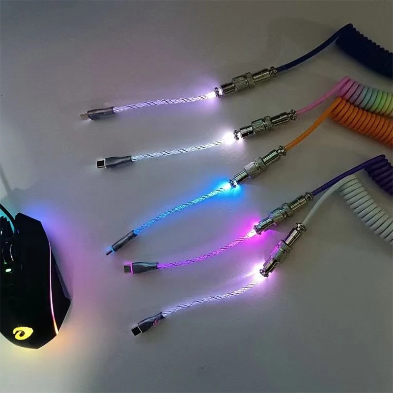 Keyboard Cable Spring Dazzling Glowing Gaming Mechanical Keyboard Navigation Plug Cable Glowing Data Cord Colourful Data Cable