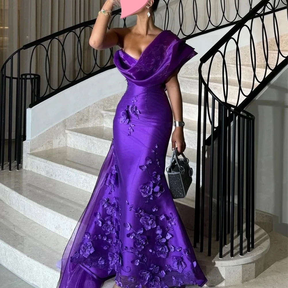 Customized Dress Elegant Vintage Sweet Purple Flowers Mermaid Beads Ribbon Customize Formal Occasion Prom Dress Evening Party Go