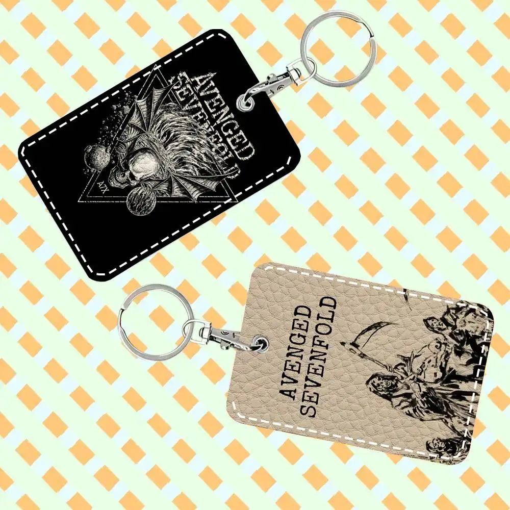 A-Avenged Sevenfold Card Case Keychain Access Card Bag Key Tag Ring Leather Card Holder Key Ring Access