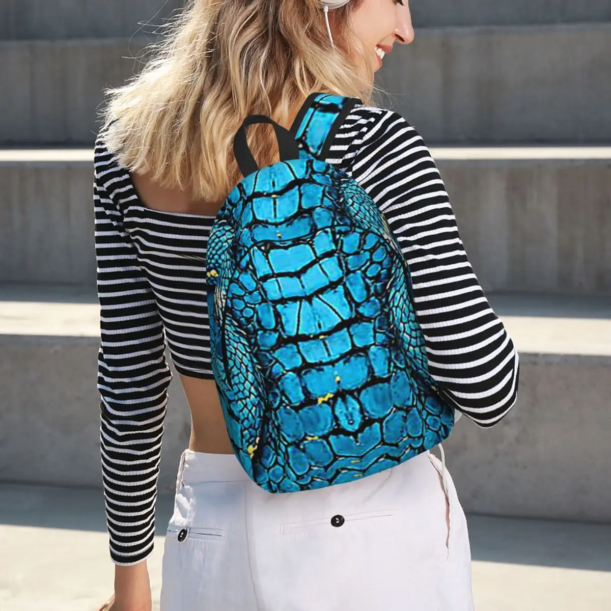 Snake Skin Blue Snake Serpent Animal Viper Fashion Student Backpack School Bag Hiking Travel Daypack for Bookbag Shoulder Bags