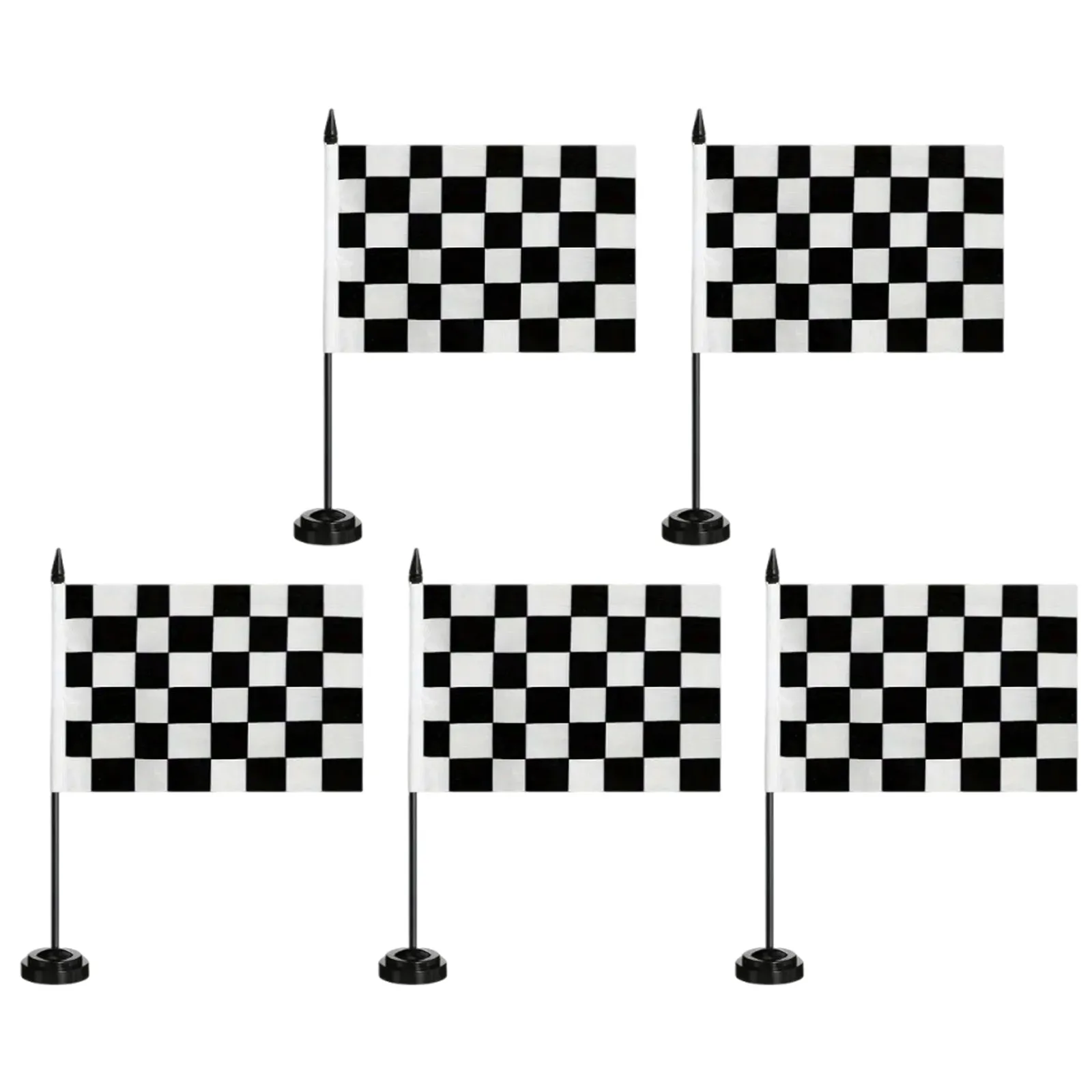 5Pcs Black and White Checkered Table Flags Small Mini Racing Desk Stick Flags with Stand for Parties Mini Checkered Racing Flag