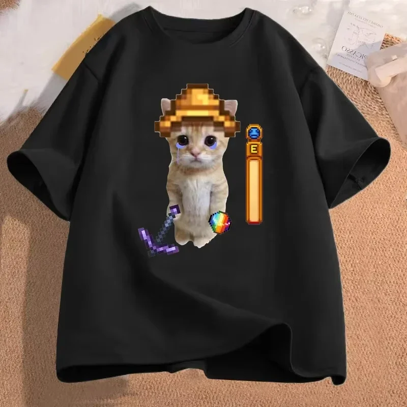 Stardew Valley El Gato الصيف تي شيرت ملابس حريمي الشارع الشهير عالية الجودة قصيرة الأكمام لعبة الجرافيك تي شيرت الشارع الشهير تيز