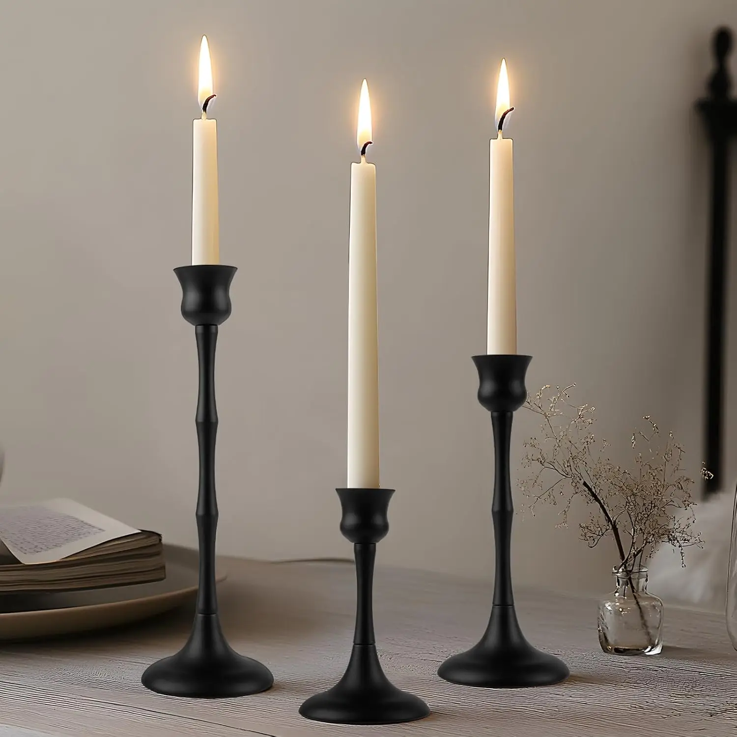 

Vintage Metal Candlestick Holders, Set of 3 Black Candle Holders for Candlesticks Antique Taper